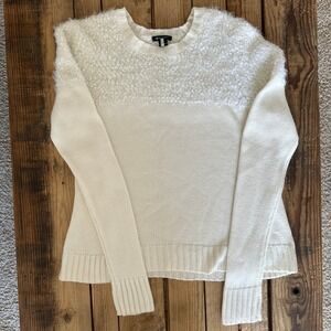 I Heart Ronson Ivory White Textured Eyelash Knit Crewneck Sweater Medium